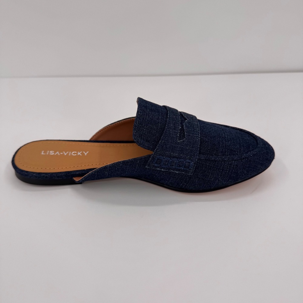 Lisa Vicky Enrich Women's 7.5 M NEW Dark Blue Denim Penny Loafer Mules Slide On - Picture 9 of 14